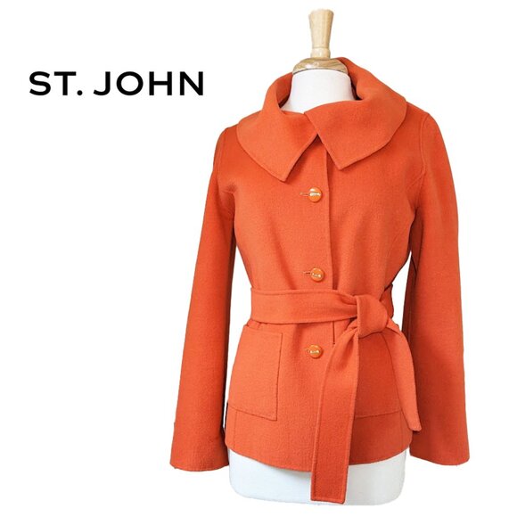 ST. JOHN Cashmere/Angora-Blend Jacket/Coat with Shawl Collar and Belt - Picture 1 of 8